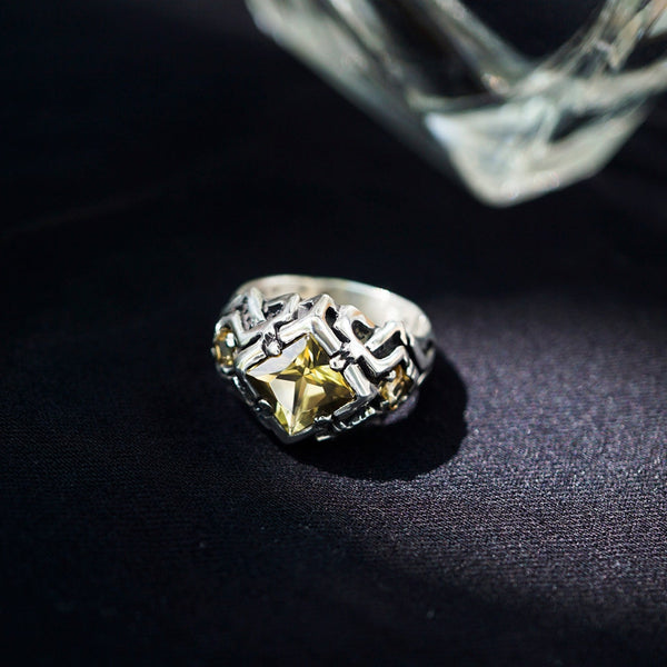 Statement unique Citrine ring , cyberpunk ring from the sterling silver by moonique