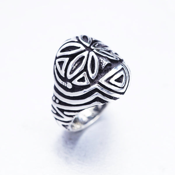 Cyberpunk jewelry, Mens silver ring, Unique mens ring, Signet ring men, Mens pinky ring, Antique mens ring "FLOWER FACE" Ready to ship