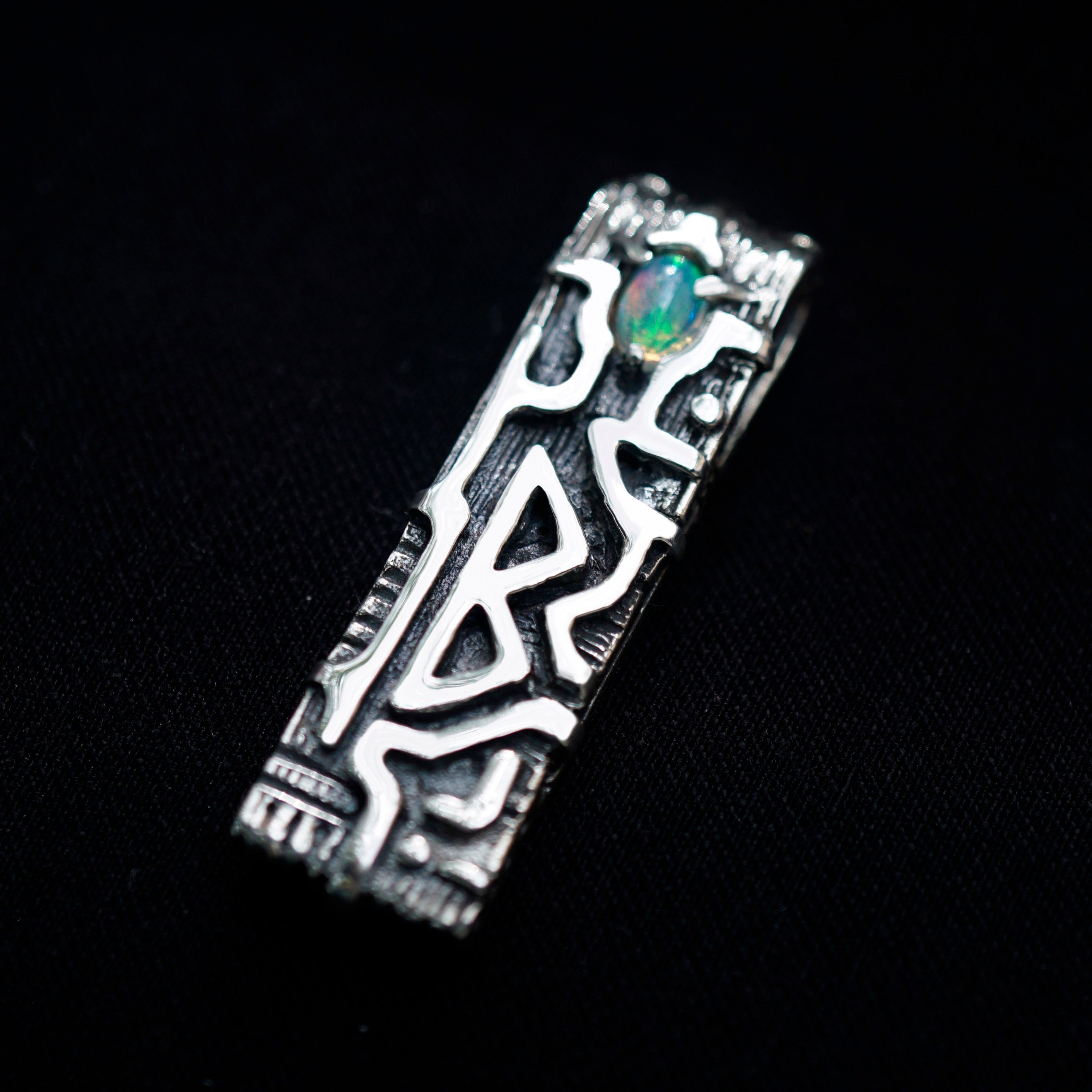 Silver Rune Opal pendant BERKANO Amulet Talisman necklace