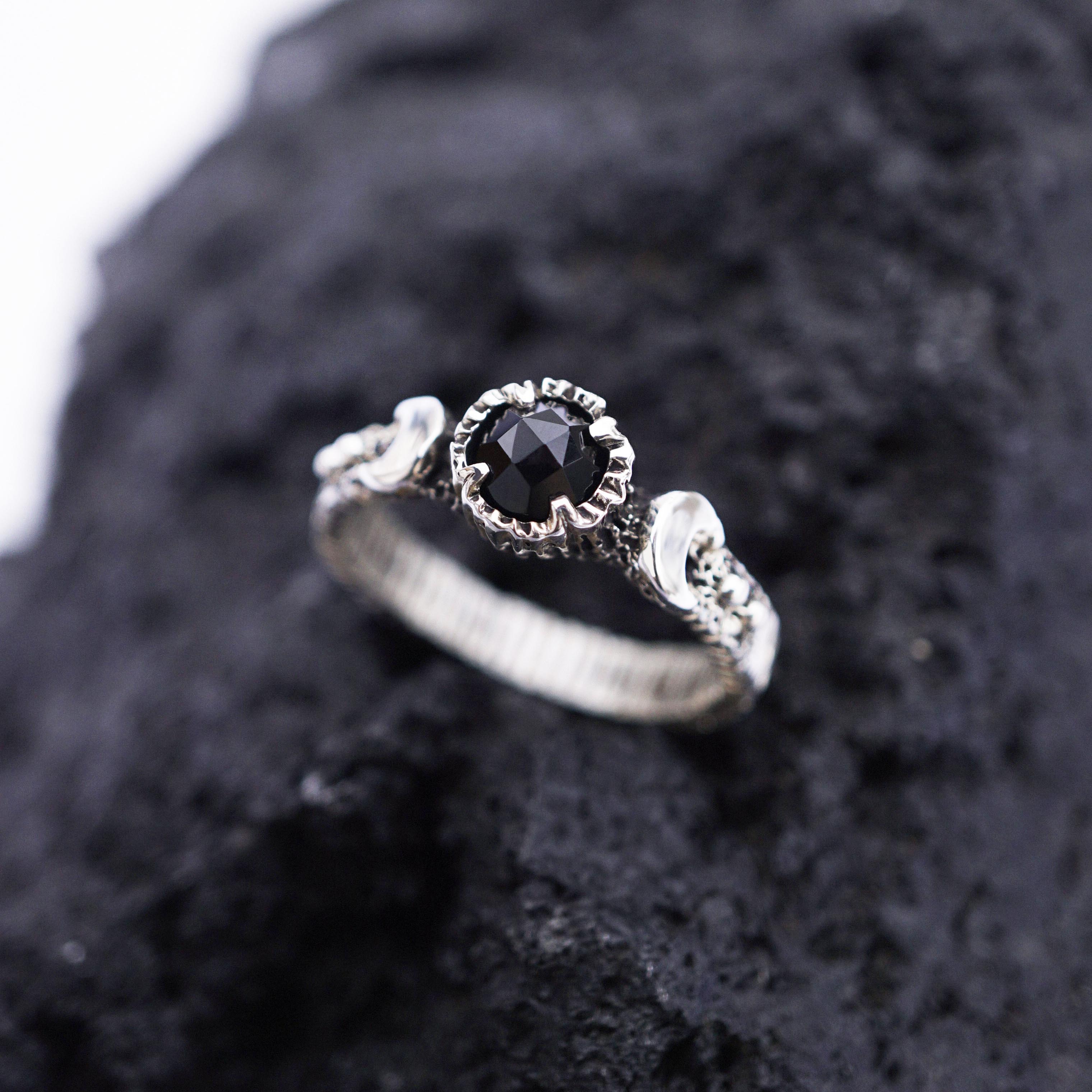 Black Moon ring Gothic engagement ring Black Onyx ring Moon phases ring from the Sterling silver 925