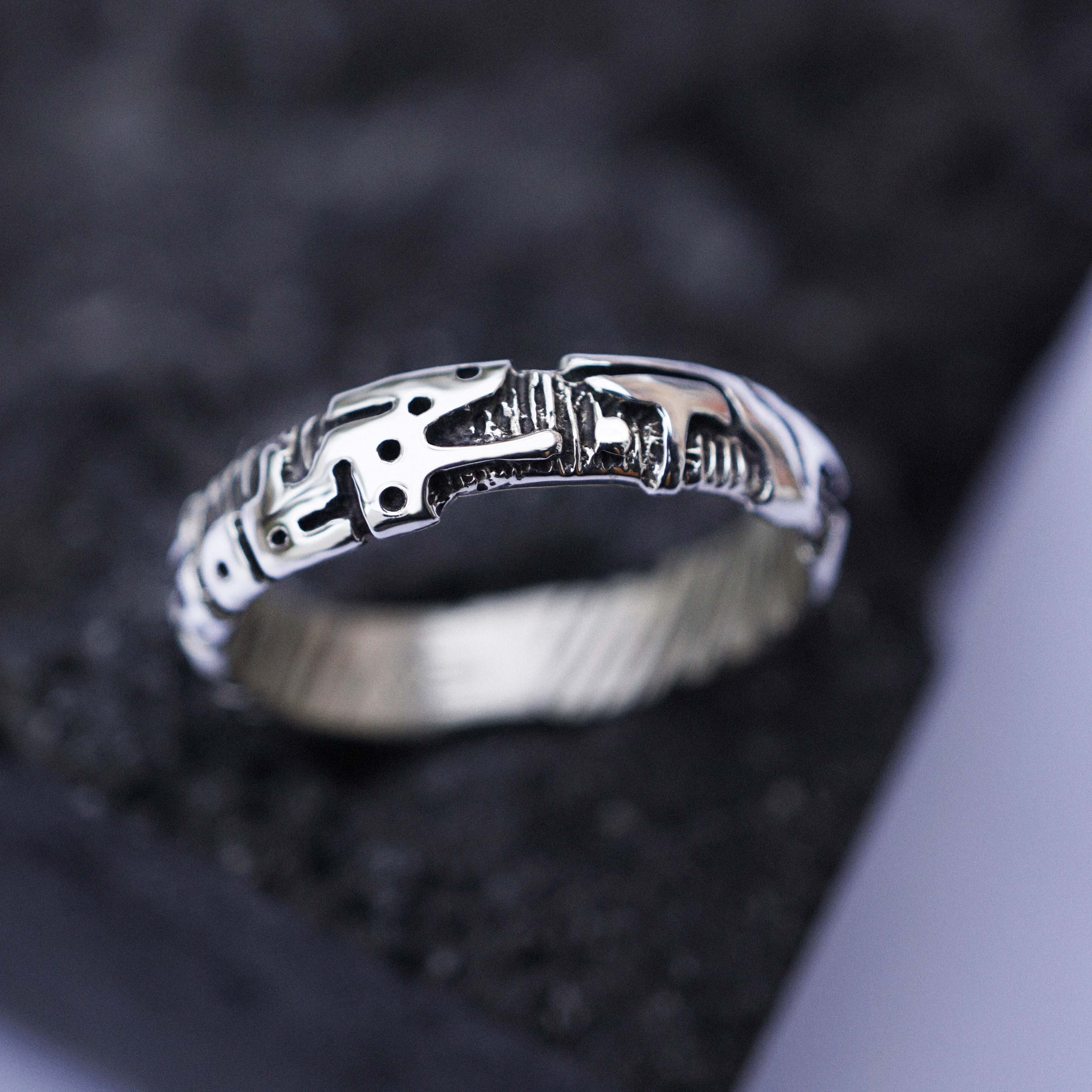 Mens silver band from the sterling silver and handcrafted cyberpunk design