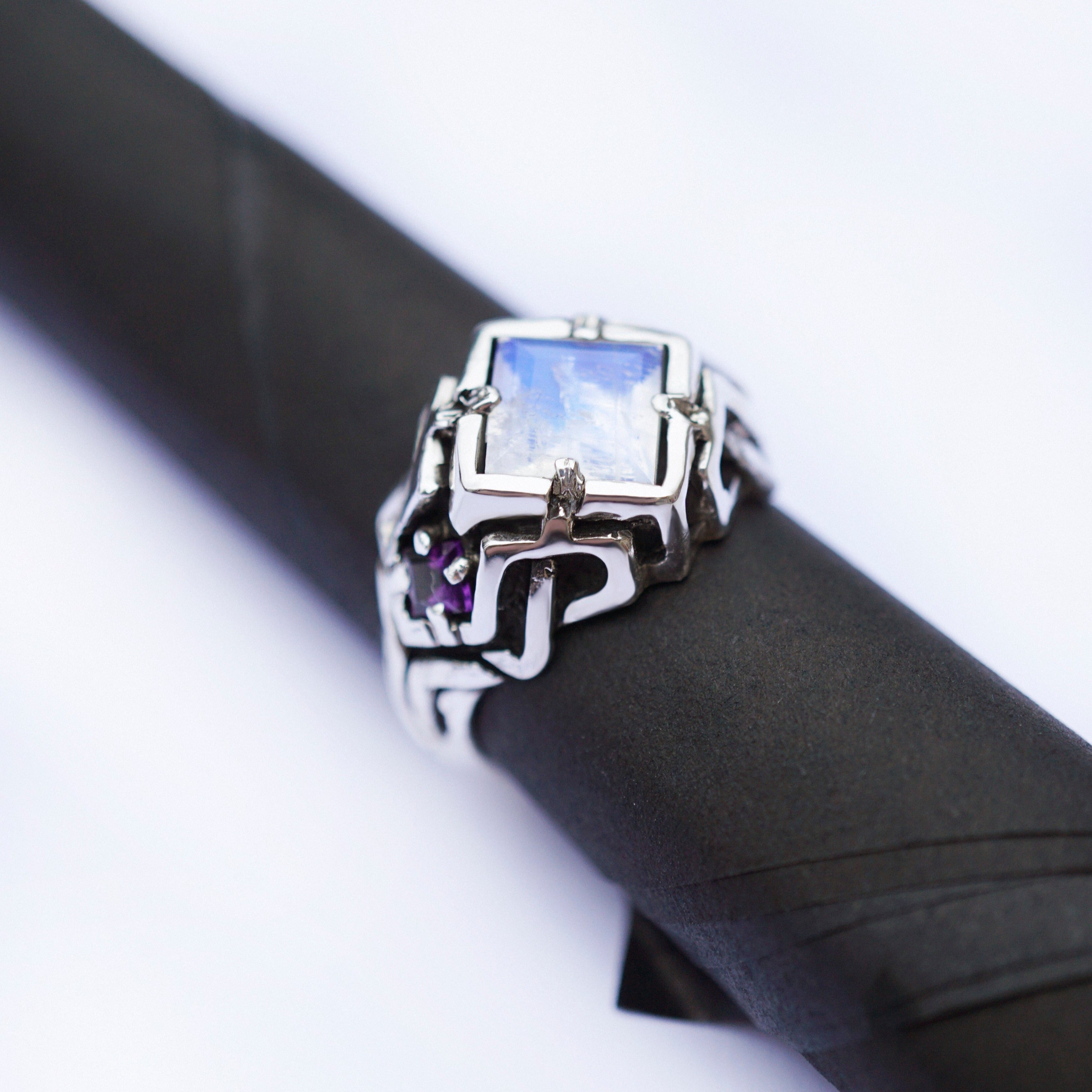 Moonstone engagement ring from the sterling silver unique cyberpunk ring