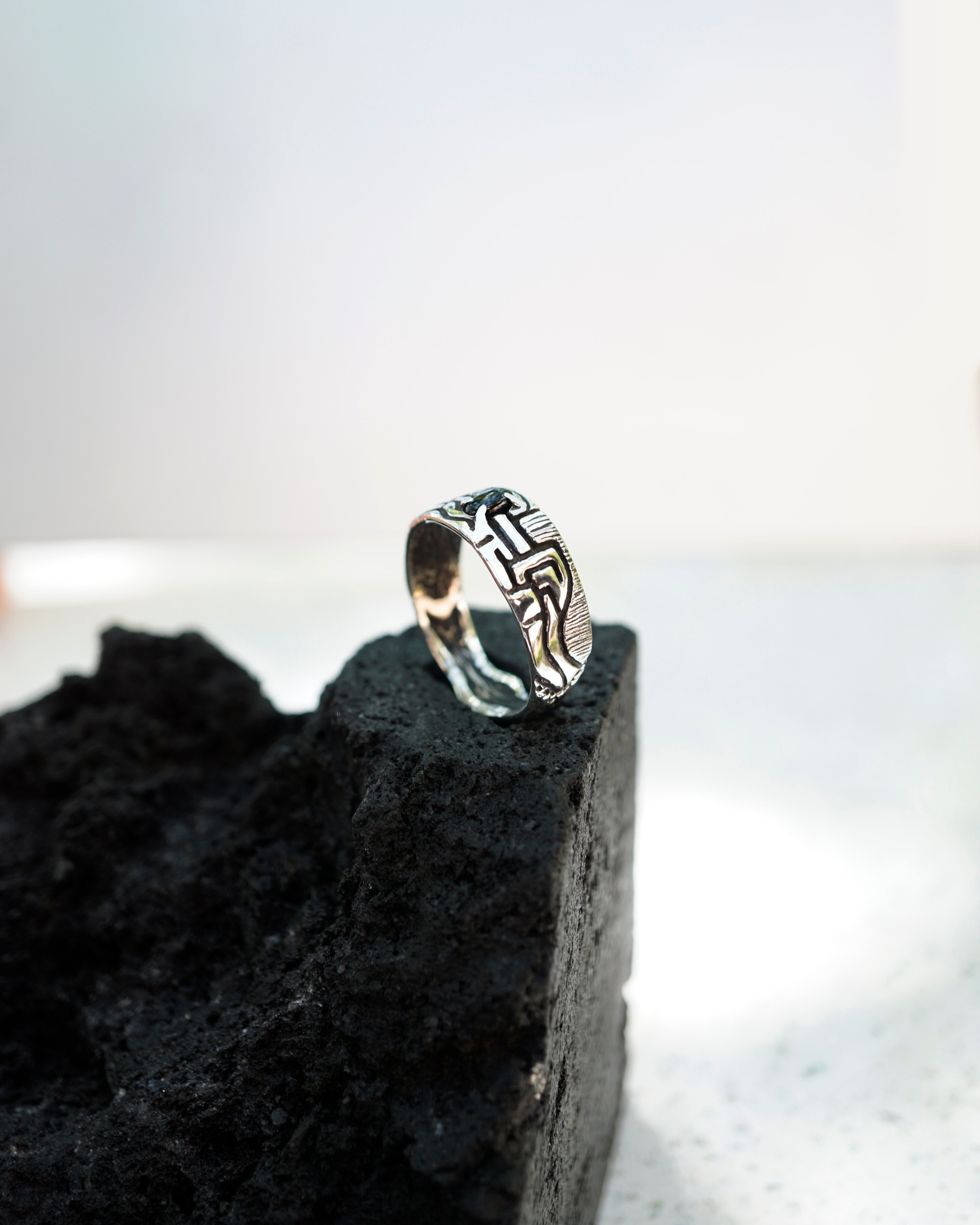 Mens silver Black stone ring mens engagement ring Black Onyx ring Mens gemstone ring