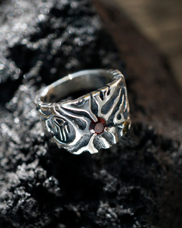 Unique silver statement ring with garnet and citrine gemstone RAIN
