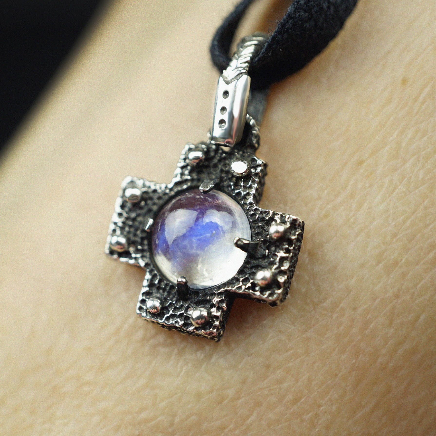 Rainbow Moonstone Necklace moonstone pendant for women 925 sterling silver necklace for women CROSS