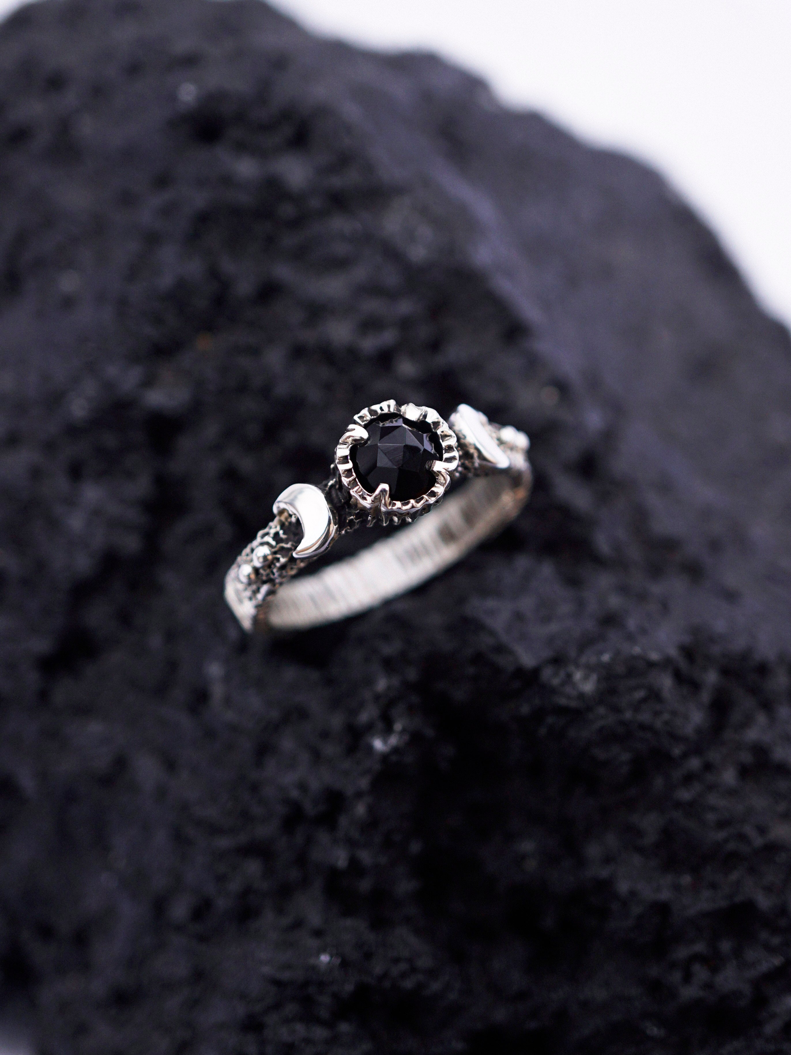Black Moon ring Gothic engagement ring Black Onyx ring Moon phases ring from the Sterling silver 925