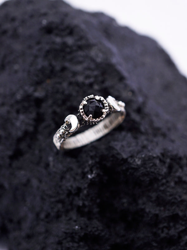 Black Moon ring Gothic engagement ring Black Onyx ring Moon phases ring from the Sterling silver 925 "Laluna"