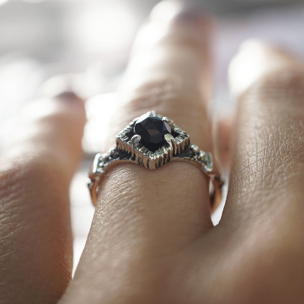 Black stone ring Onyx engagement Ring Black Onyx ring women Delicate rings Unique ring "BLACKSTAR"
