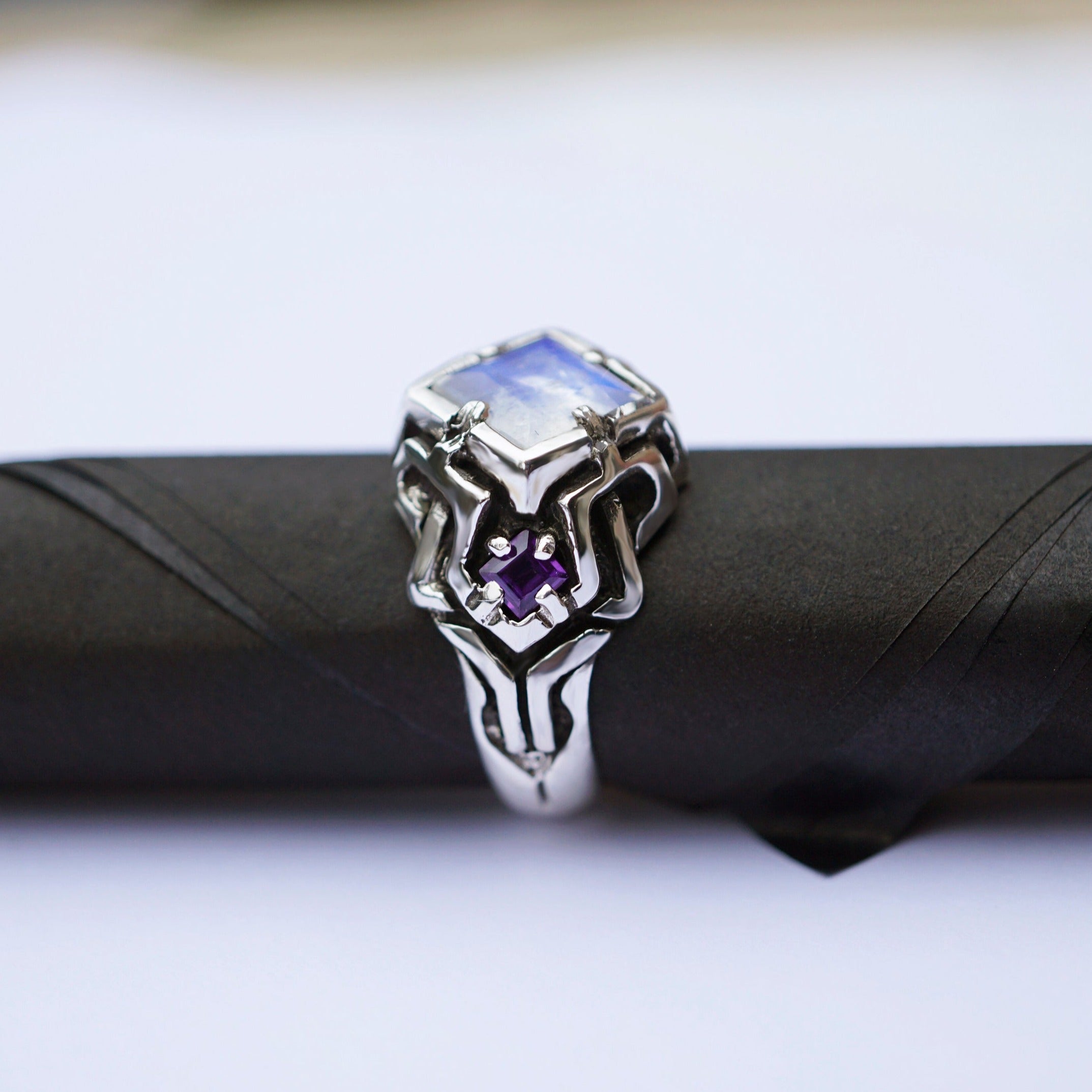 Moonstone engagement ring from the sterling silver unique cyberpunk ring