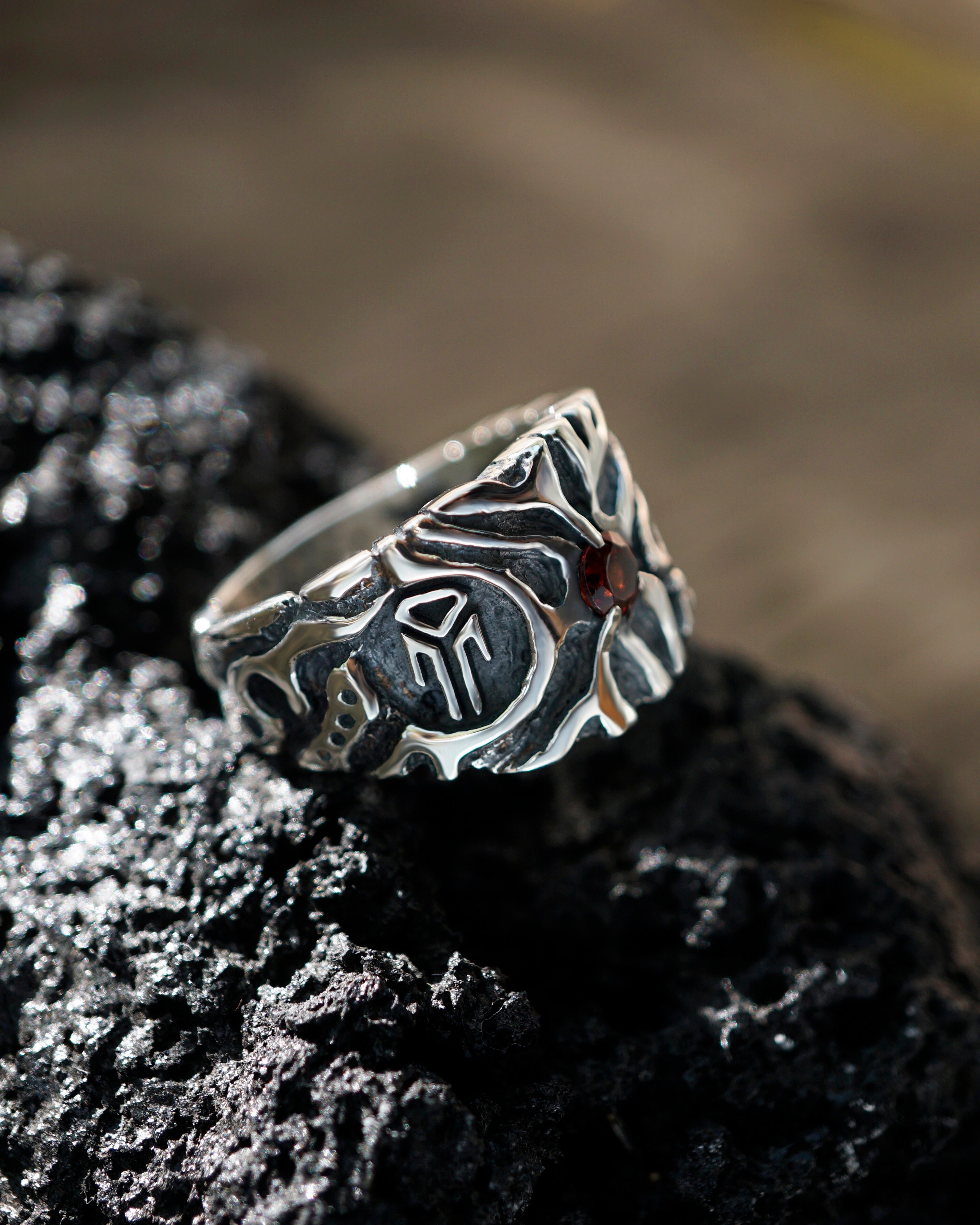 Unique silver statement ring with garnet and citrine gemstone RAIN