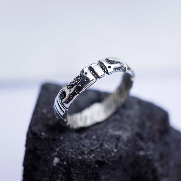 Mens silver band from the sterling silver and handcrafted cyberpunk design "UNIT"