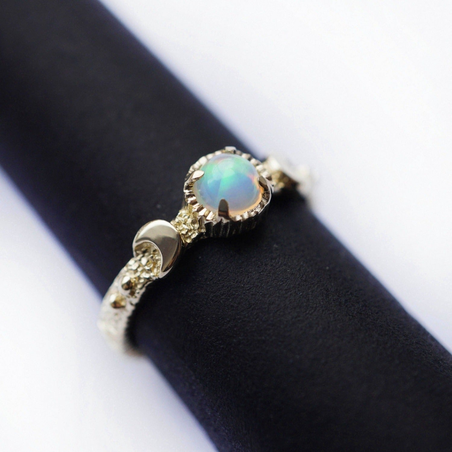14k gold white Opal ring Moon ring
