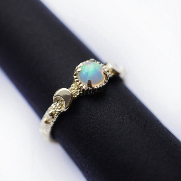 14k gold white Opal ring Moon ring