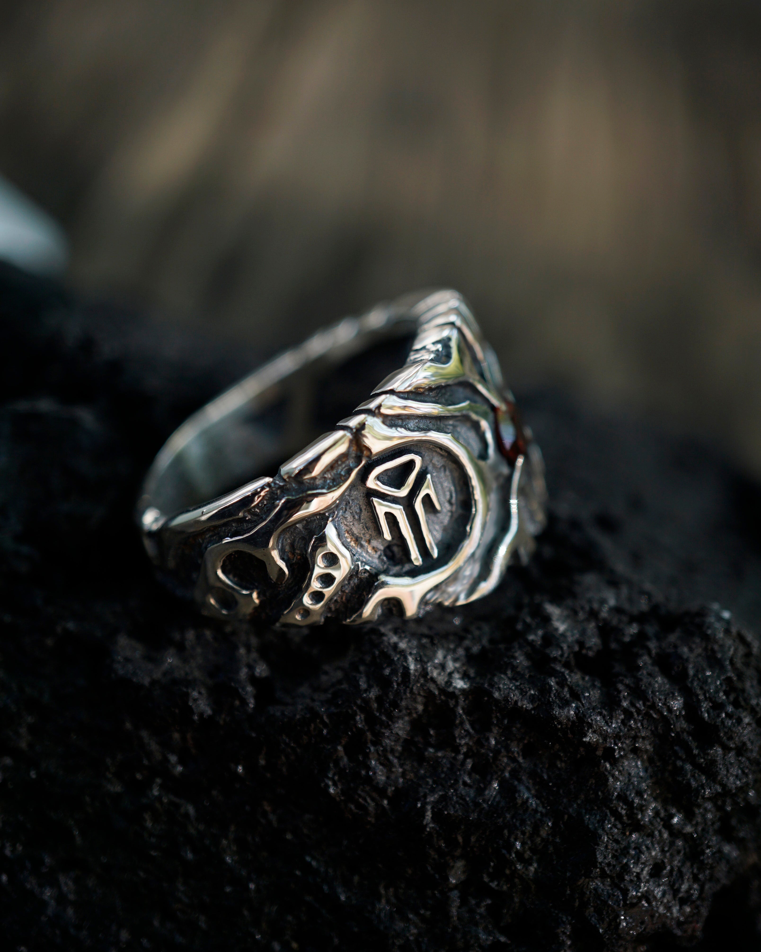 Unique silver statement ring with garnet and citrine gemstone RAIN