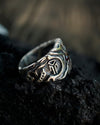 Unique silver statement ring with garnet and citrine gemstone RAIN