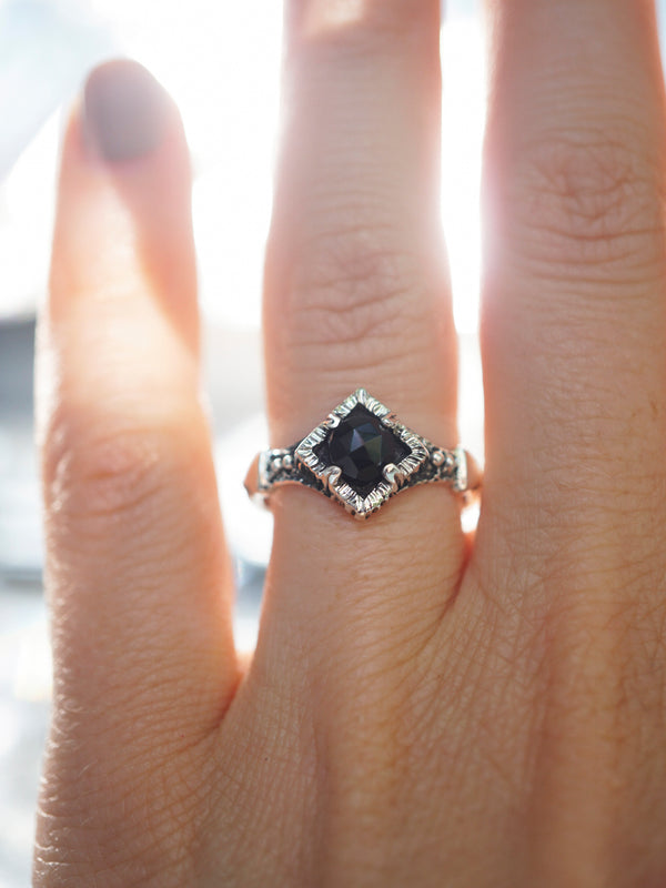 Black stone ring Onyx engagement Ring Black Onyx ring women Delicate rings Unique ring "BLACKSTAR"