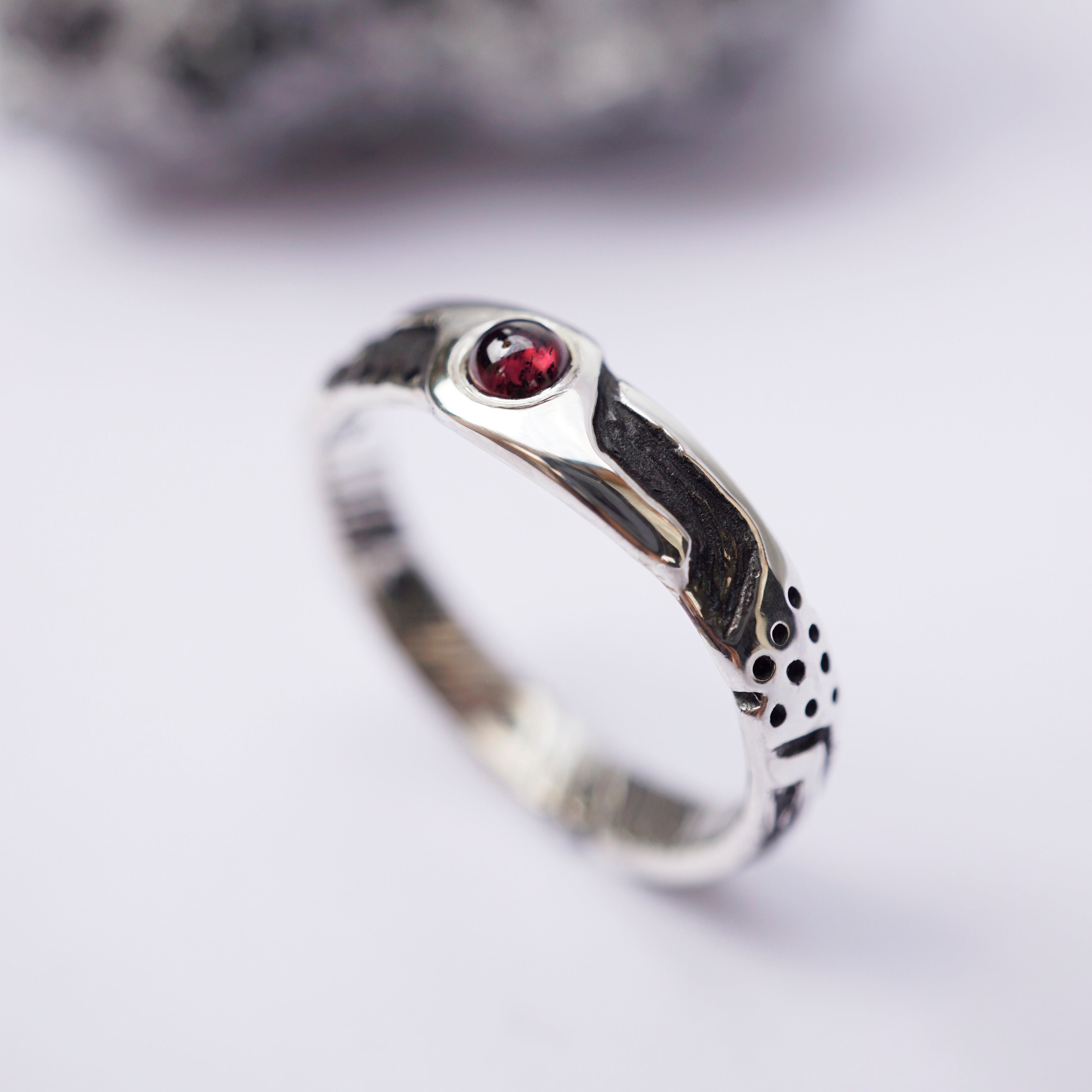 Garnet wedding set ENAMORED, Unique engagement rings by Moonique