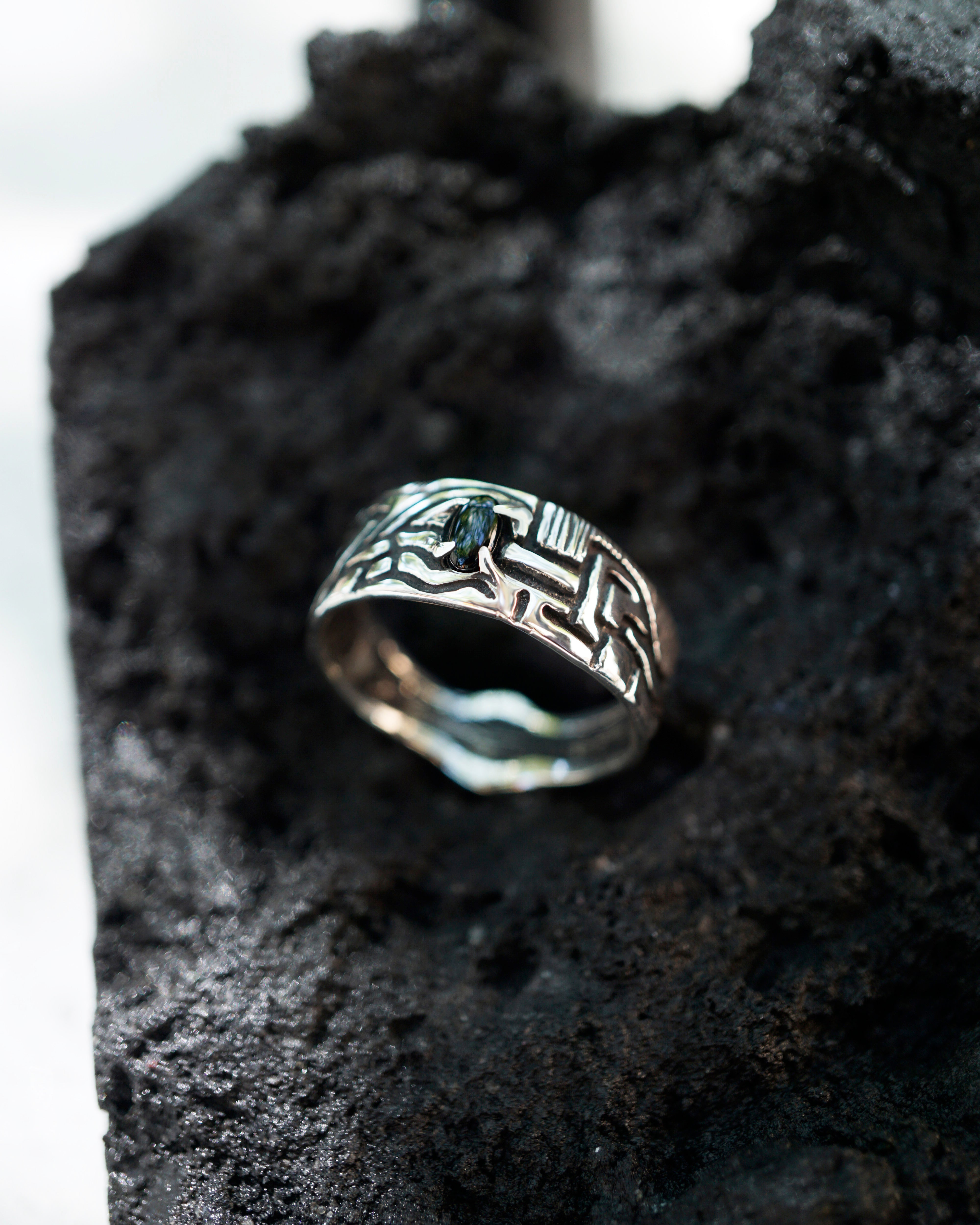 Mens silver Black stone ring mens engagement ring Black Onyx ring Mens gemstone ring