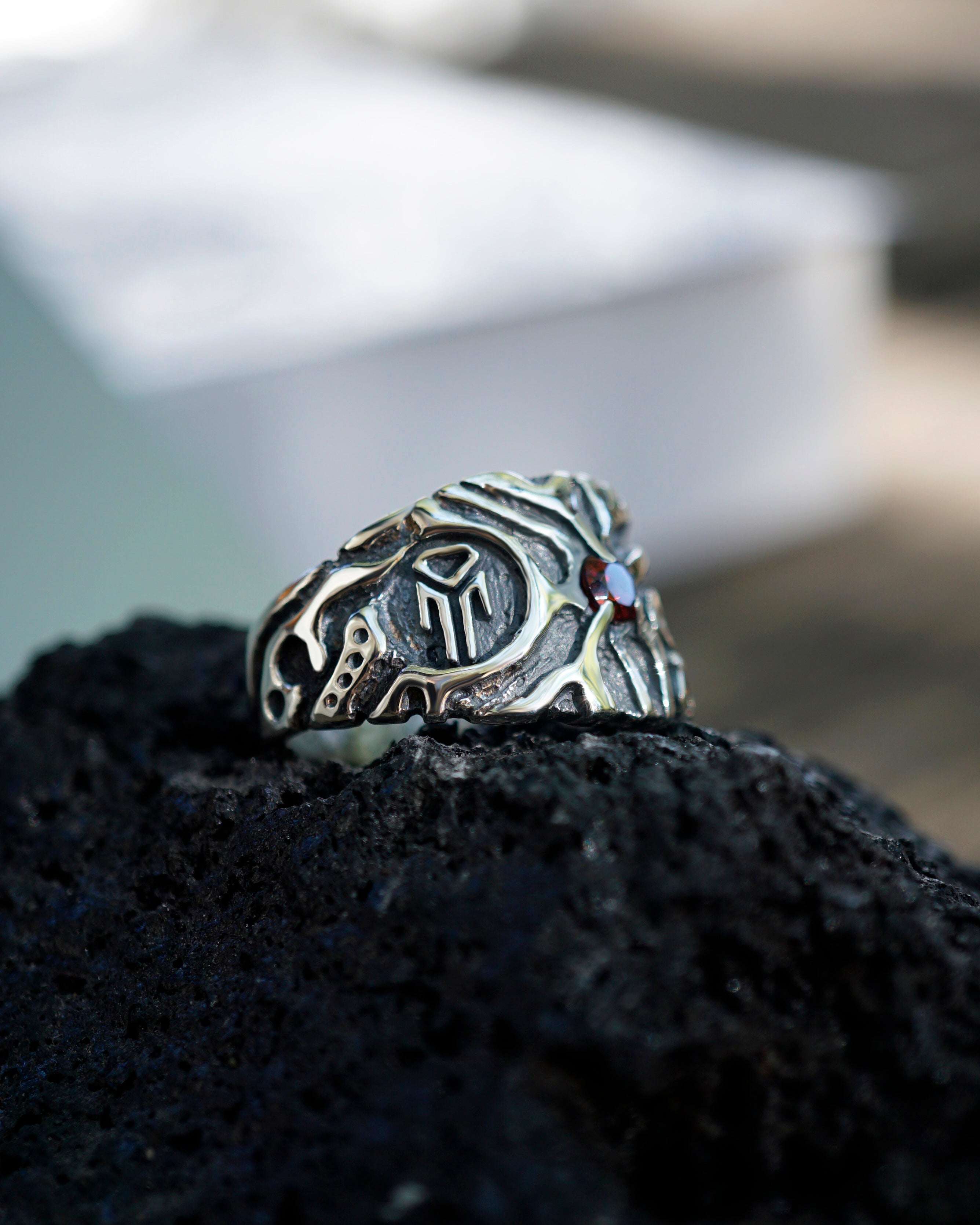 Unique silver statement ring with garnet and citrine gemstone RAIN