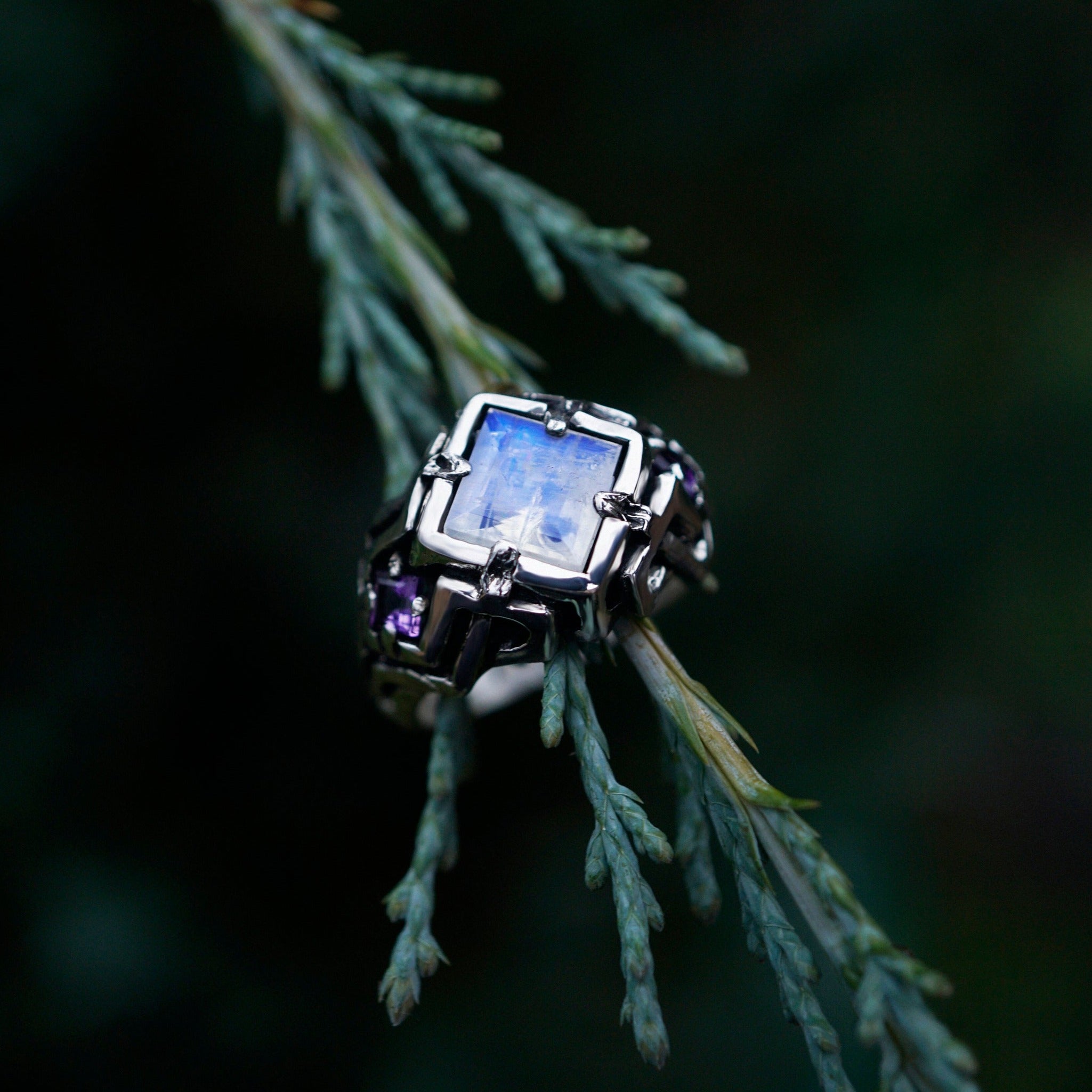 Moonstone engagement ring from the sterling silver unique cyberpunk ring