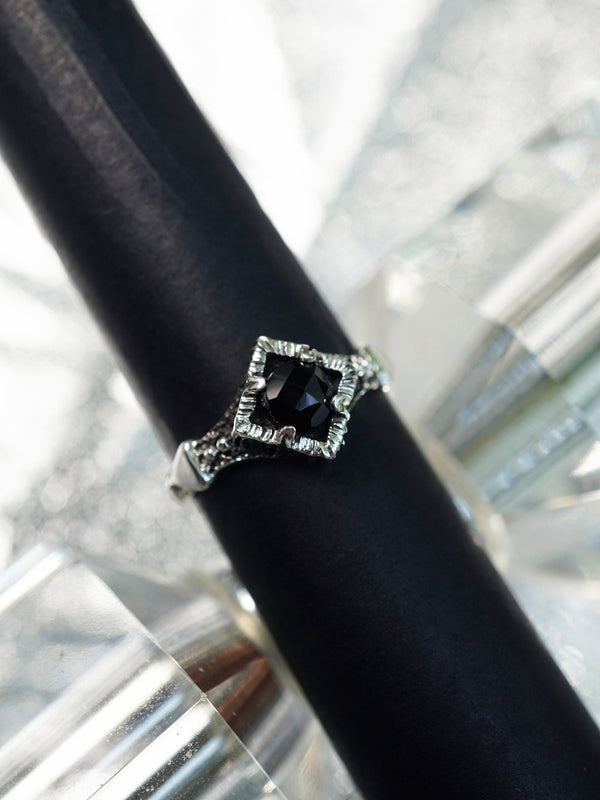 Black stone ring Onyx engagement Ring Black Onyx ring women Delicate rings Unique ring "BLACKSTAR"