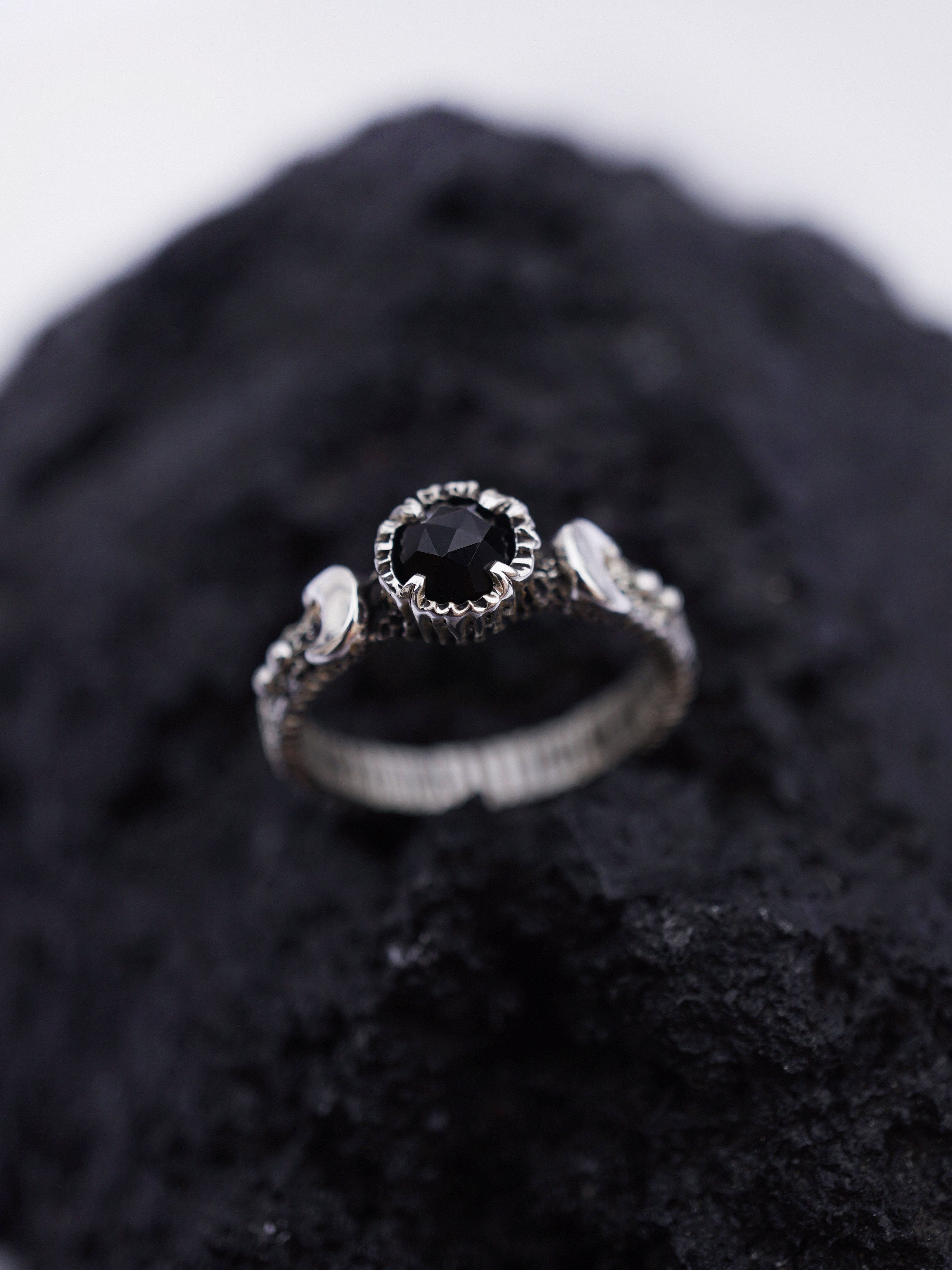 Black Moon ring Gothic engagement ring Black Onyx ring Moon phases ring from the Sterling silver 925