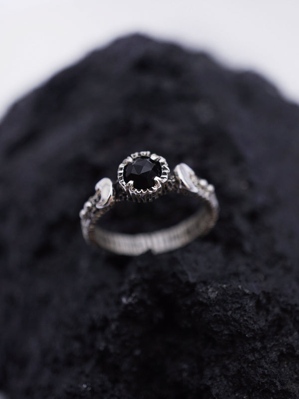 Black Moon ring Gothic engagement ring Black Onyx ring Moon phases ring from the Sterling silver 925 "Laluna"