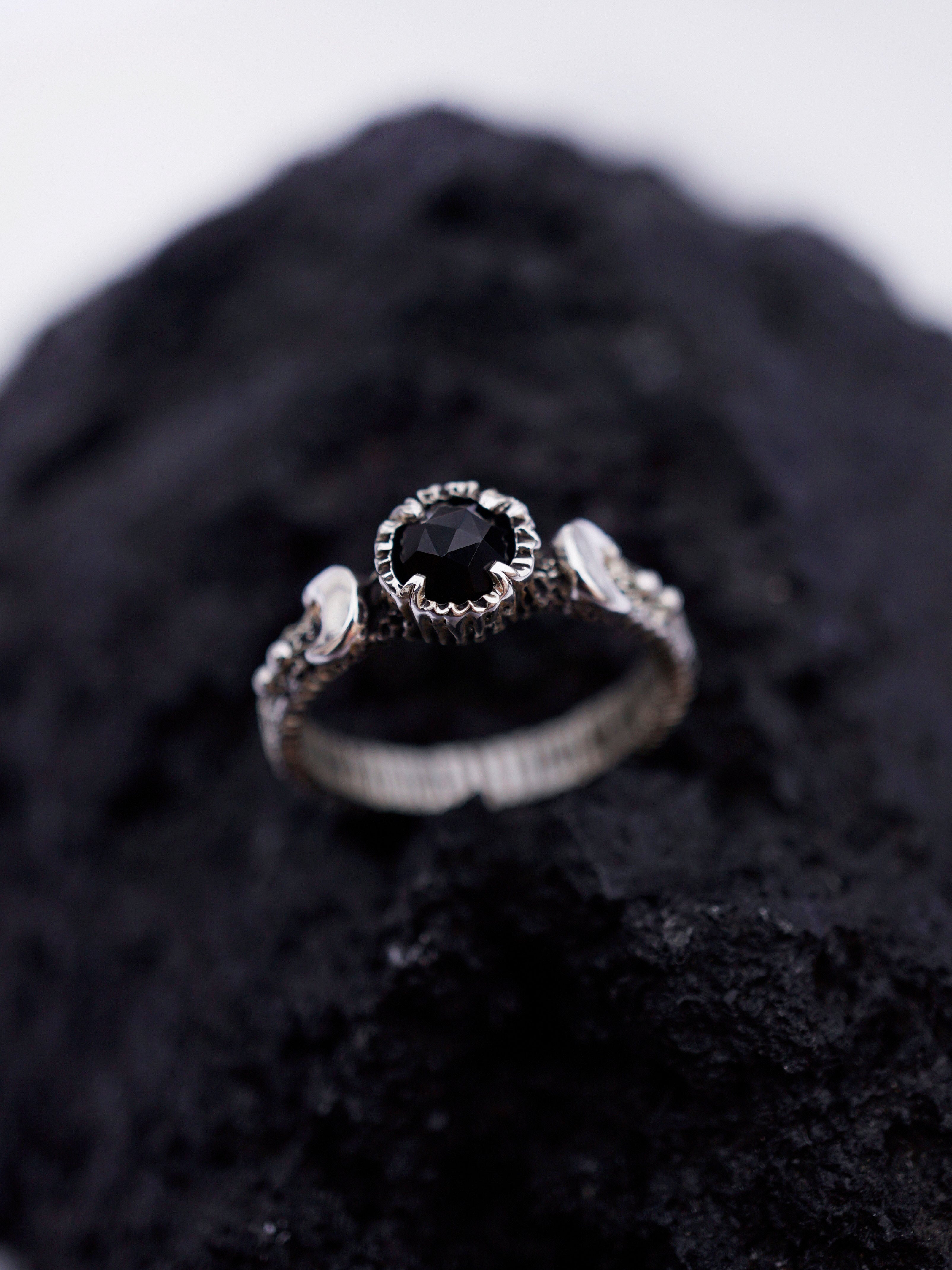 Black Moon ring Gothic engagement ring Black Onyx ring Moon phases ring from the Sterling silver 925