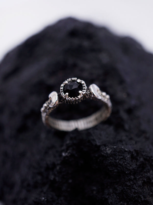 Black Moon ring Gothic engagement ring Black Onyx ring Moon phases ring from the Sterling silver 925 "Laluna"