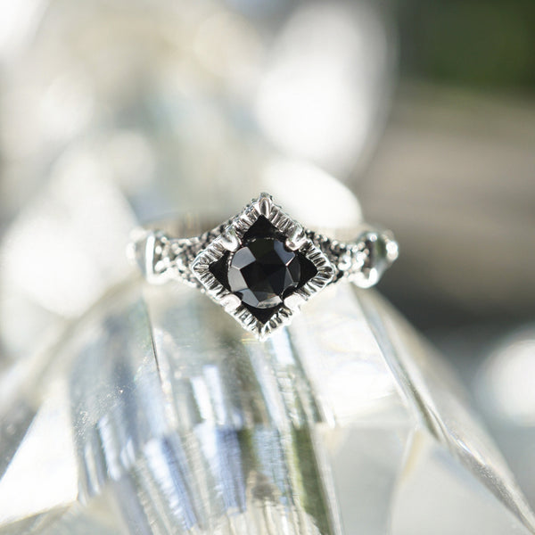 Black stone ring Onyx engagement Ring Black Onyx ring women Delicate rings Unique ring "BLACKSTAR"