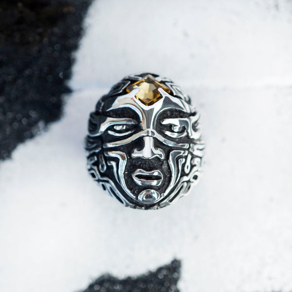 Mens Statement Face ring Mens signet Citrine ring Mens silver ring Unique mens Gemstone rings SHESHA CABO