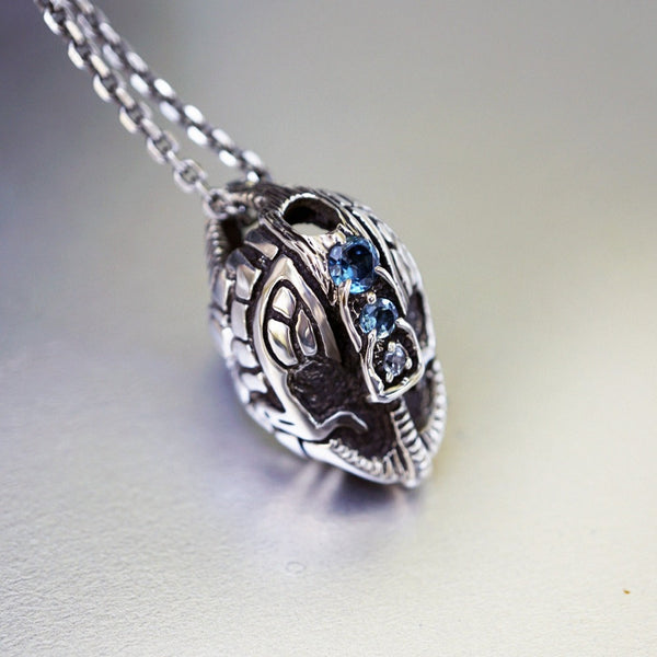 Mens silver necklace Mens London Topaz necklace "HELMET" Ready to ship