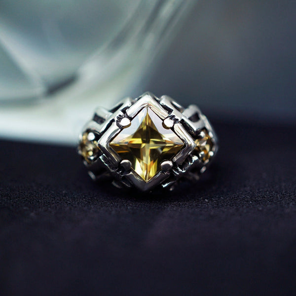Statement unique Citrine ring , cyberpunk ring from the sterling silver by moonique