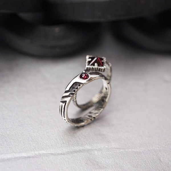 Garnet wedding set ENAMORED, Unique engagement rings by Moonique