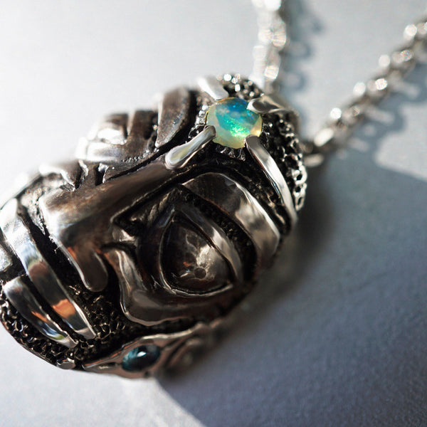 Mens silver necklace Mens face necklace by Moonique