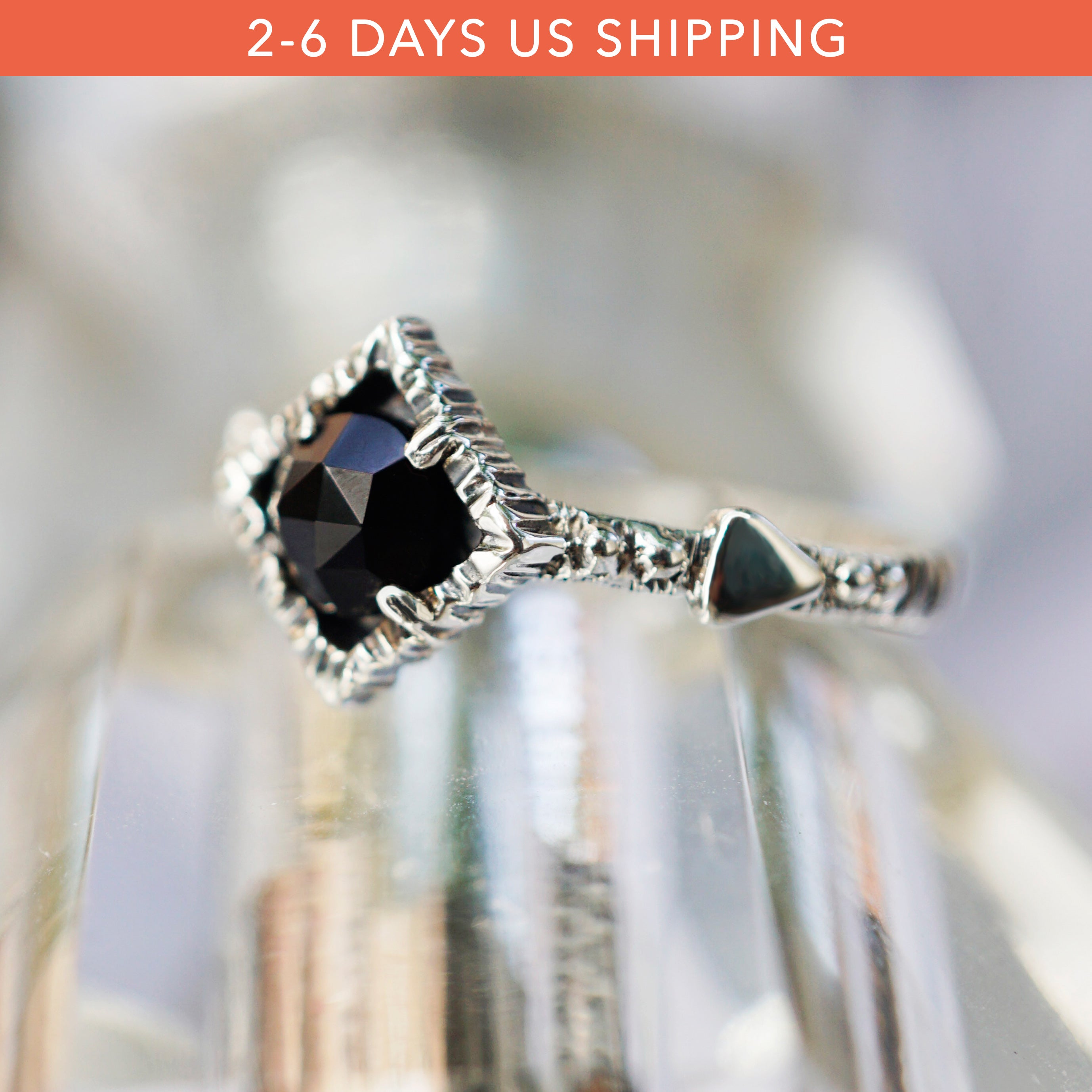 Black stone ring Onyx engagement Ring Black Onyx ring women Delicate rings Unique ring