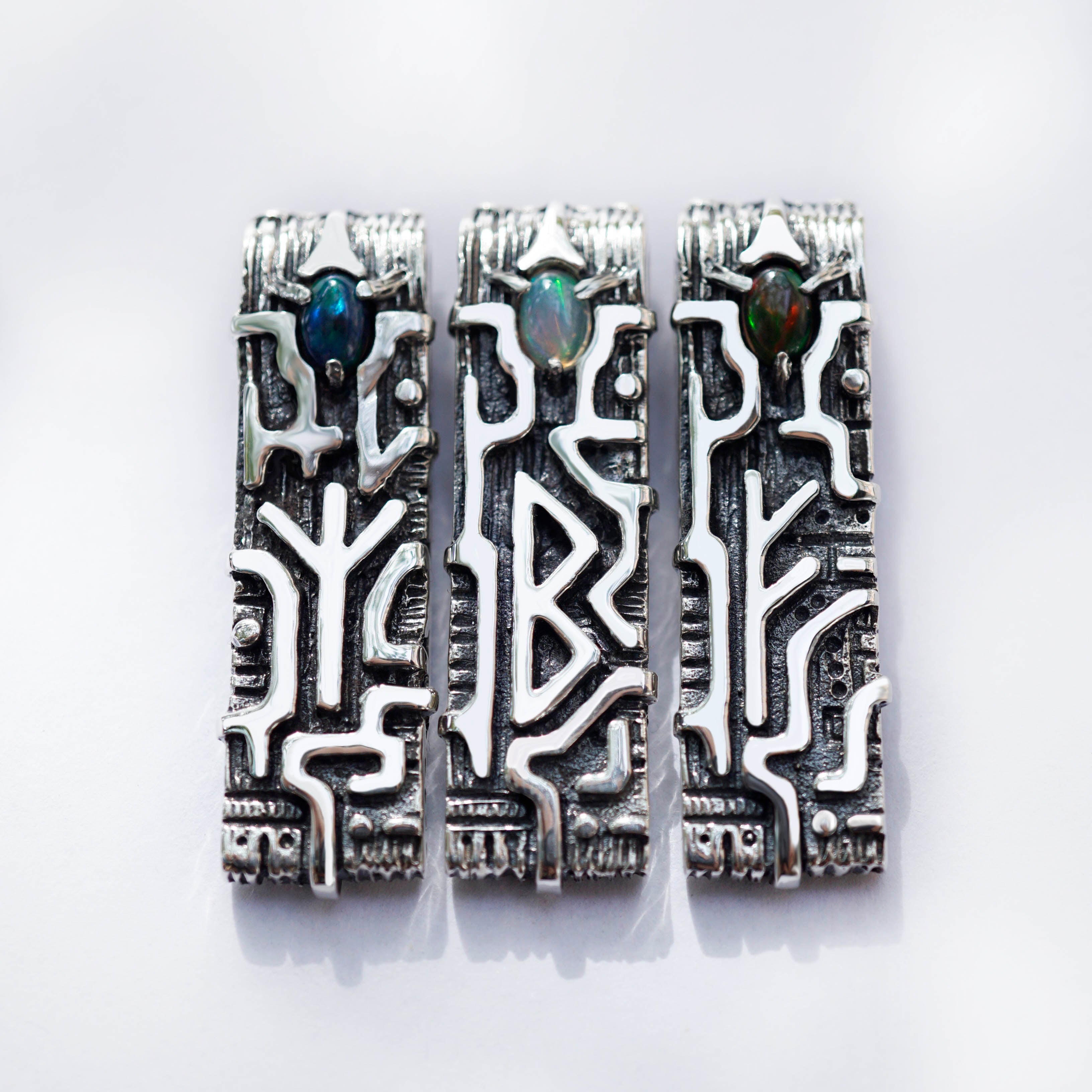 Silver Rune Black Opal pendant ALGIZ