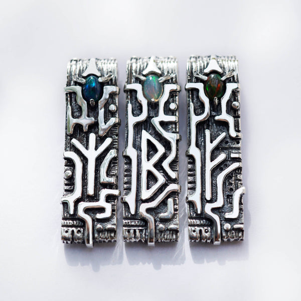 Silver Rune Black Opal pendant ALGIZ