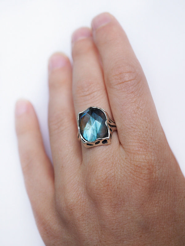 Blue Labradorite Sterling silver Labradorite ring Statement women's ring Gemstone ring HITAM by moonique