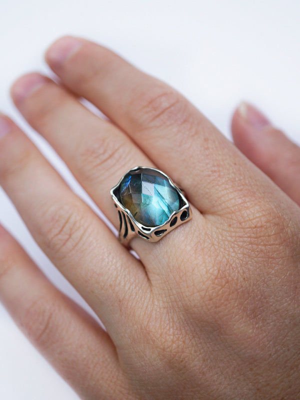 Blue Labradorite Sterling silver Labradorite ring Statement women's ring Gemstone ring HITAM by moonique