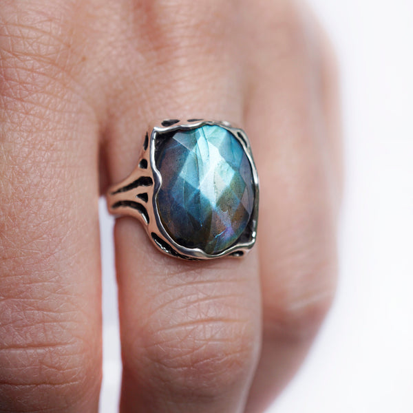 Blue Labradorite Sterling silver Labradorite ring Statement women's ring Gemstone ring HITAM by moonique