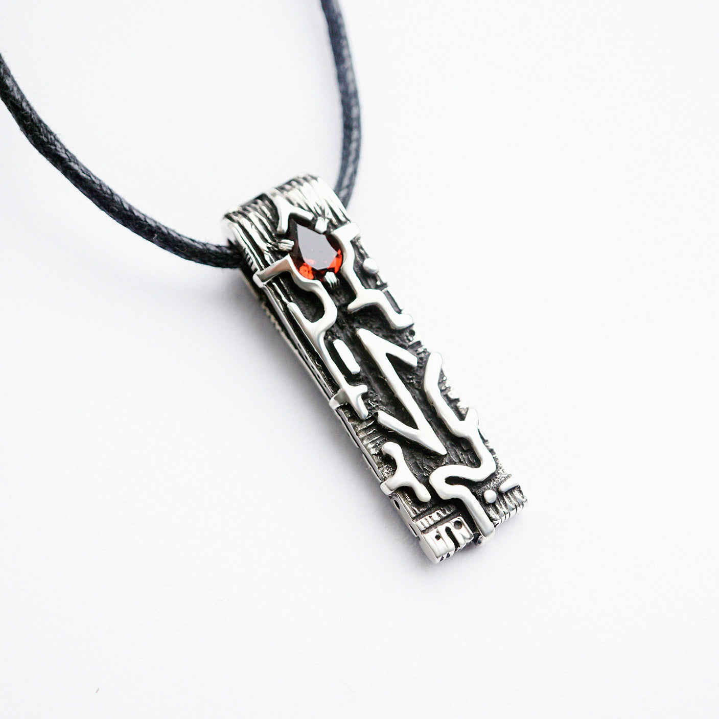 Eihwaz rune pendant, crafted from sterling silver and natural Garnet stone by moonique