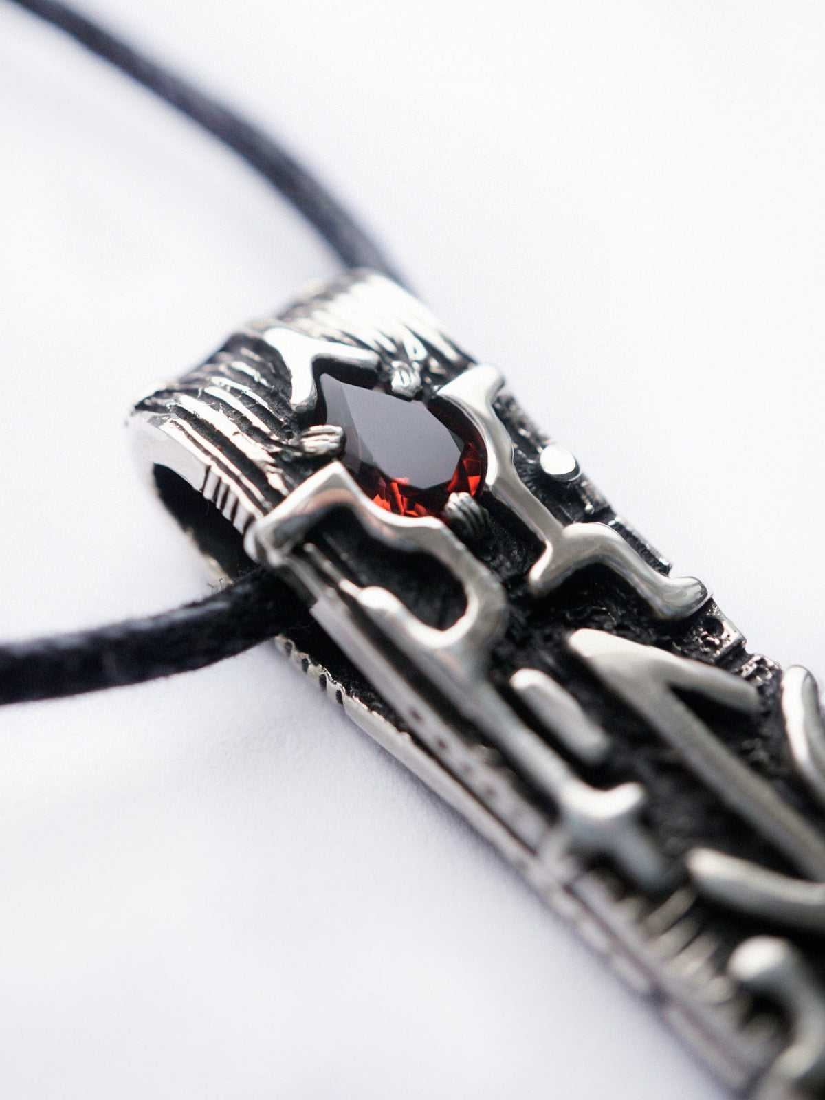 Eihwaz rune pendant, crafted from sterling silver and natural Garnet stone by moonique
