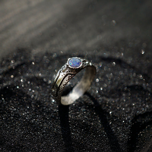 Mens Opal ring from the sterling silver by Moonique cyberpunk ring gemstone jewelry handmade jewelry unique jewelry