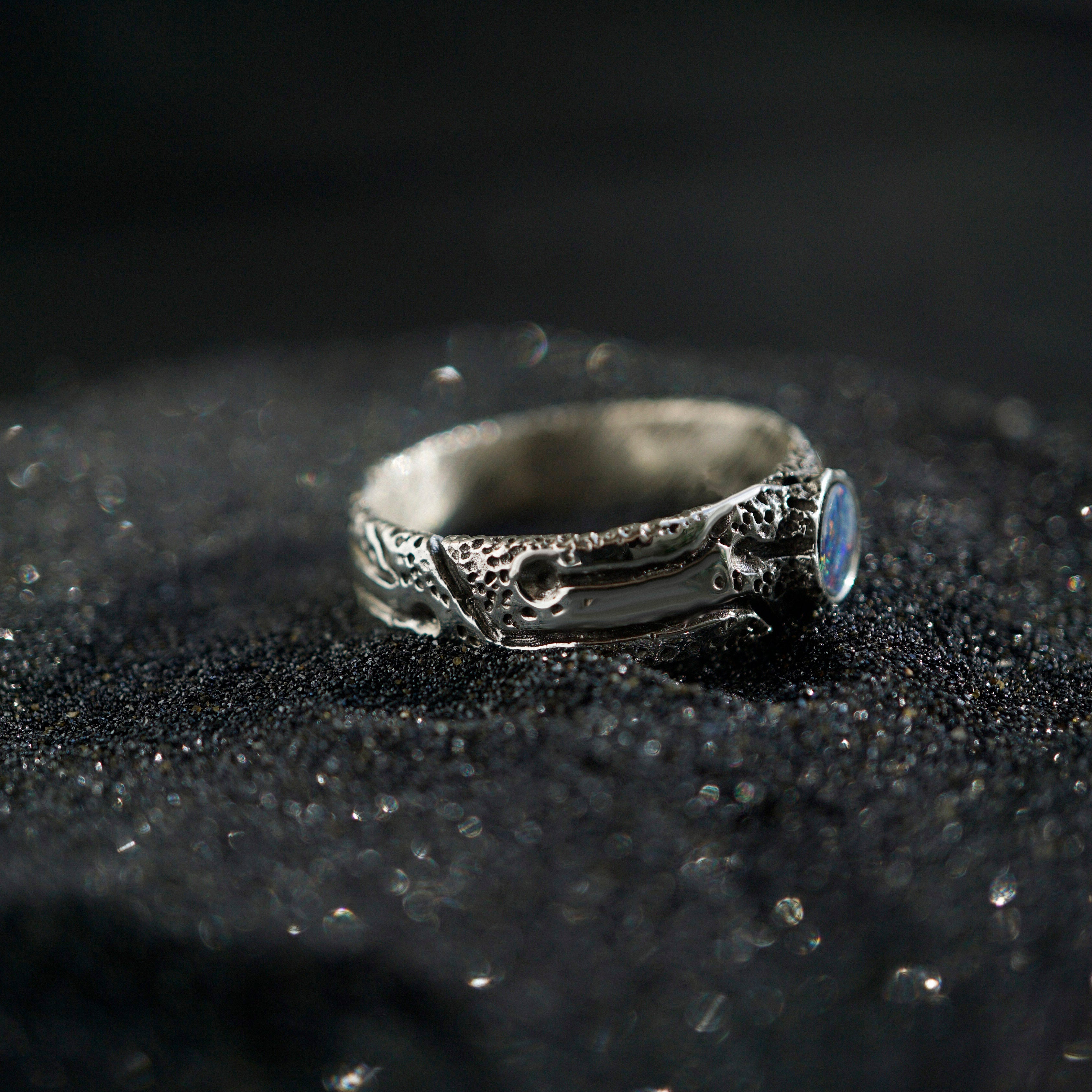 Mens Opal ring from the sterling silver by Moonique cyberpunk ring gemstone jewelry handmade jewelry unique jewelry
