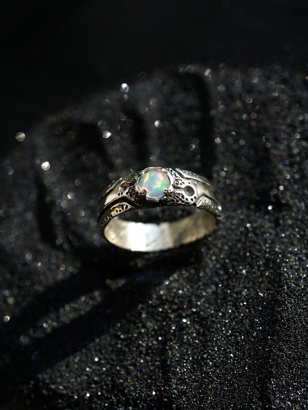 Mens Opal ring from the sterling silver by Moonique cyberpunk ring gemstone jewelry handmade jewelry unique jewelry