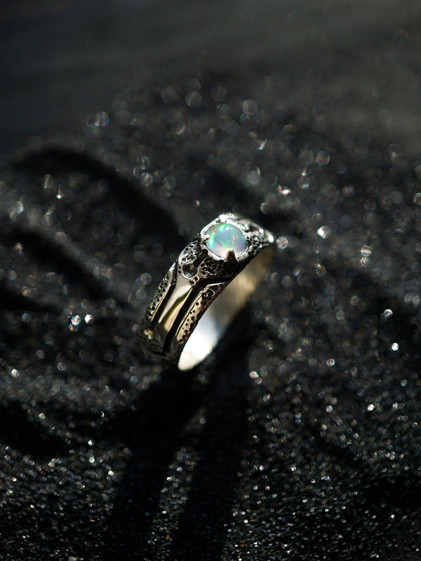 Mens Opal ring from the sterling silver by Moonique cyberpunk ring gemstone jewelry handmade jewelry unique jewelry