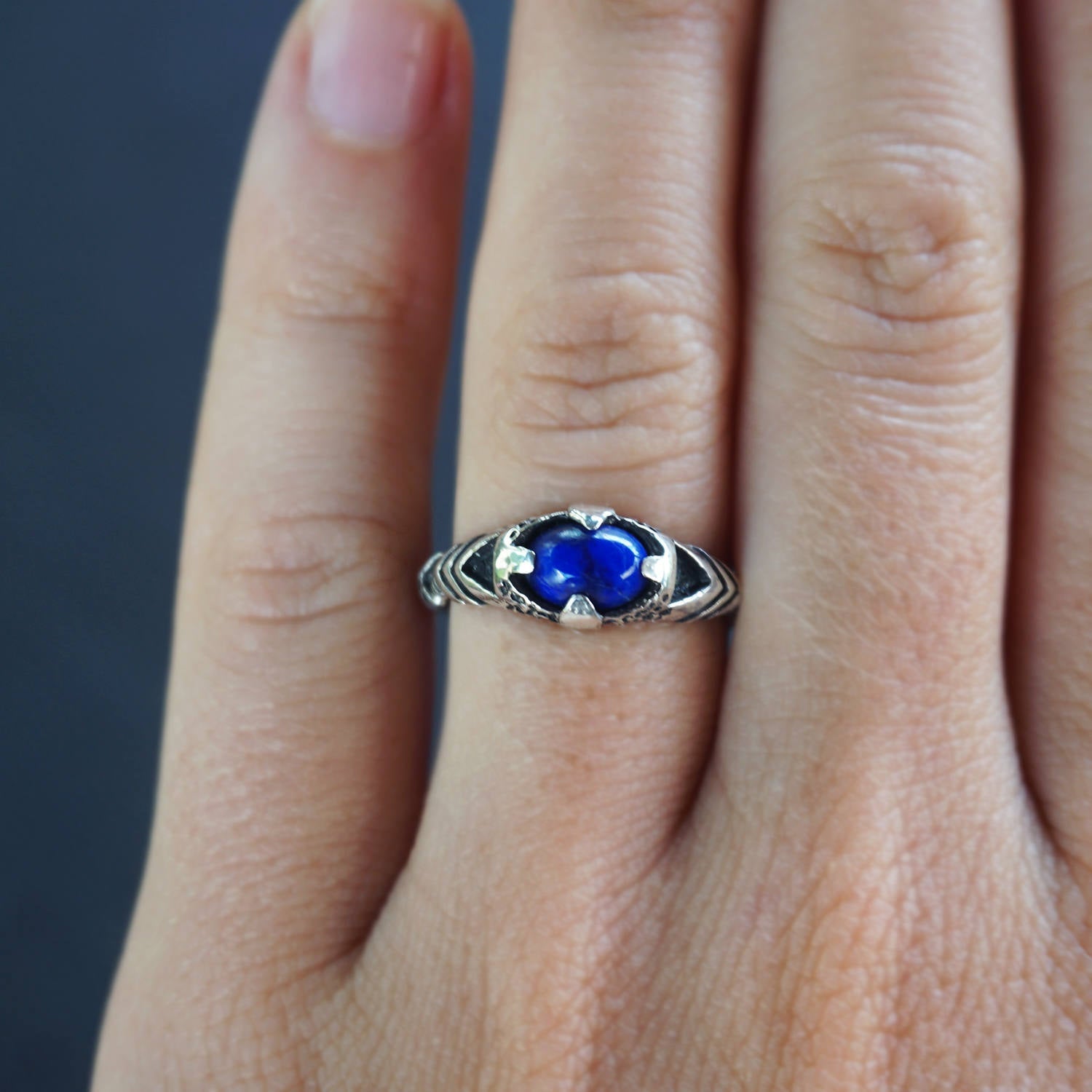 Mens silver Lapis Lazuli ring, Mens pinky ring, Signet ring men ARGO