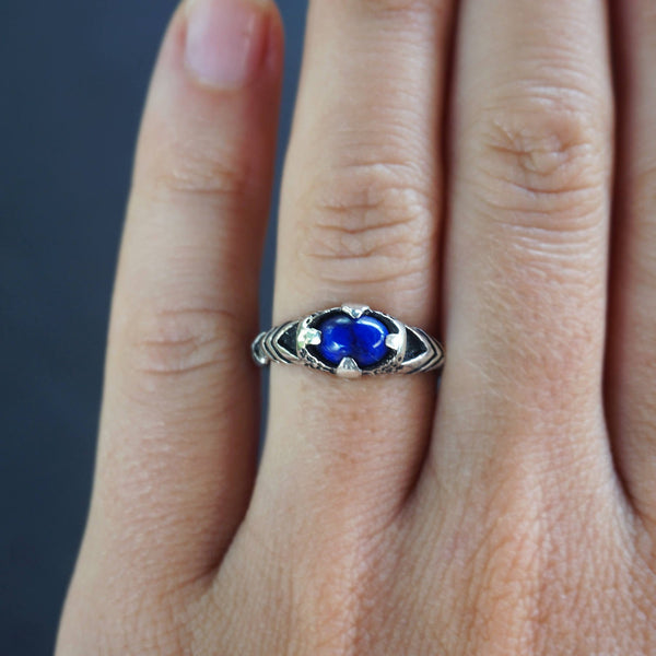 Mens silver Lapis Lazuli ring, Mens pinky ring, Signet ring men ARGO