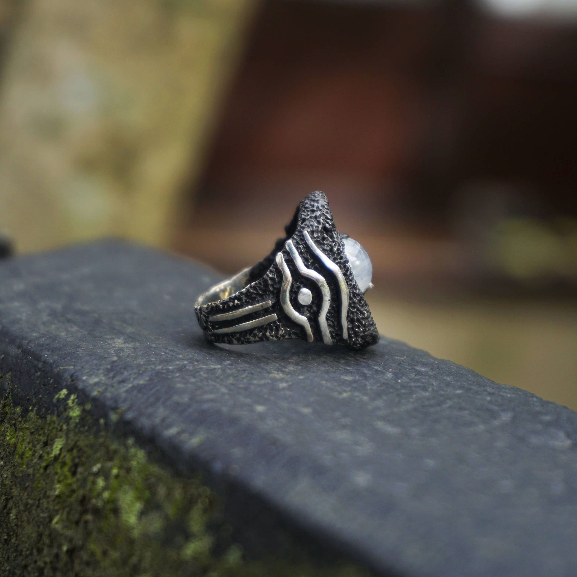 Eye of Horus ring, Egyptian ring, Moonstone ring, Eye ring, Sterling silver ring, Black ring, Statement ring, Moonstone statement ring Ora